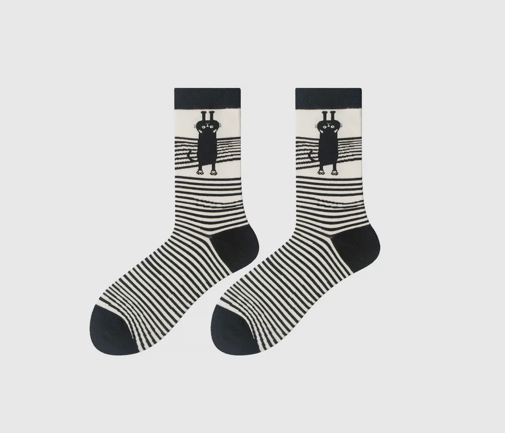 Chaussettes Chat lignées noir et blanc